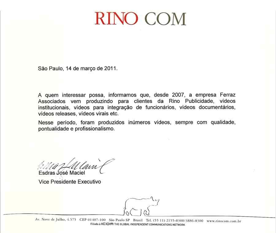 Carta de referência da Rino Publicidade