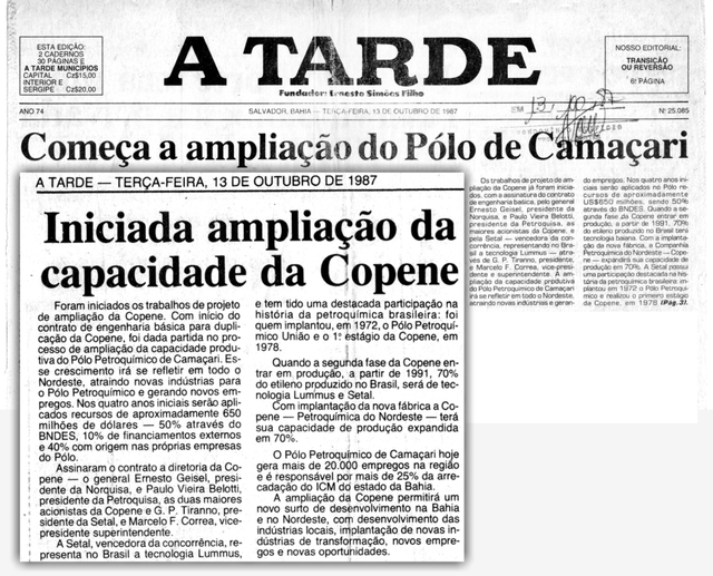 Notícia sobre a Setal publicada no jornal A Tarde