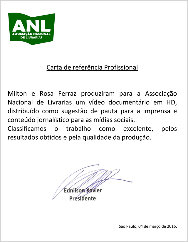 Carta da Associação Nacional de Livrarias