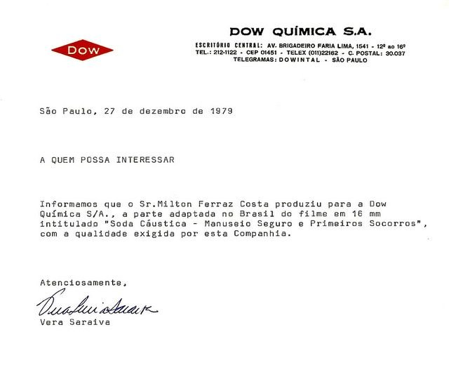Carta da Dow Química sobre filme de treinamento em segurança