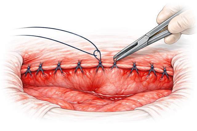 Fechamento de incisão abdominal com suturas interrompidas
