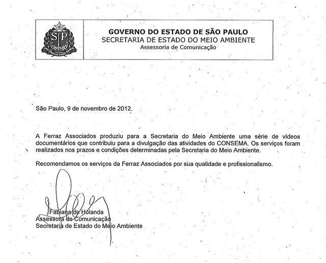 Carta da Secretaria do Estado de Meio Ambiente de São Paulo