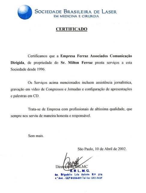 Carta da Sociedade Brasileira de Laser